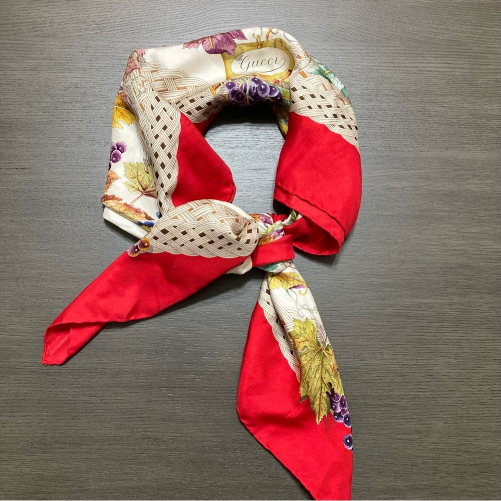 Vintage Gucci Silk Butterfly & Fruit Scarf